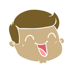 happy flat color style cartoon male face