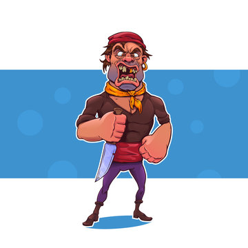 Cartoon pirate with a knife.Vector illustration, eps 10.