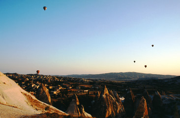 Hot air balloons over Cappadocia, Turkey at sunrise