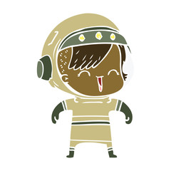 happy flat color style cartoon space girl