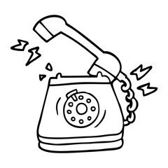 line drawing cartoon old rotary dial telephone