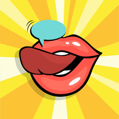 Opened mouth with tongue and speech bubble