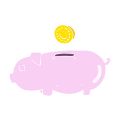 flat color illustration of a cartoon piggy bank