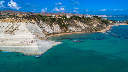 Aerial. Scala dei Turchi. A rocky cliff on the coast of Realmonte, near Porto Empedocle, southern Sicily, Italy.