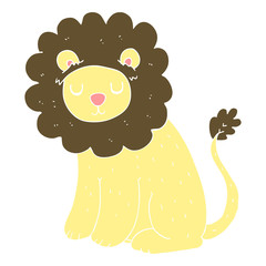 flat color illustration of a cartoon cute lion