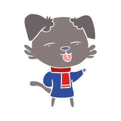 flat color style cartoon dog sticking out tongue