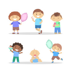 Children eating sweet. Boy with a dessert