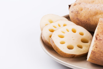 Closeup of lotus root on a plate