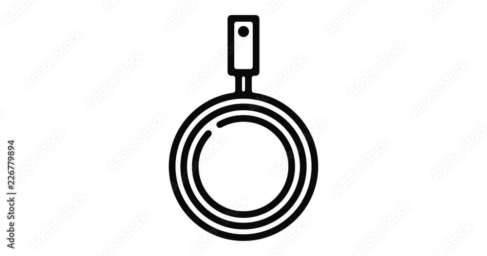 Poster frying pan line icon motion graphic animation with alpha channel.