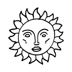 line drawing cartoon traditional sun face