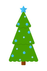 Christmas green tree with the blue balls