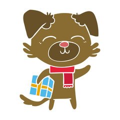 flat color style cartoon dog ready for xmas