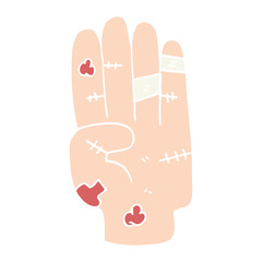 flat color illustration of a cartoon injured hand