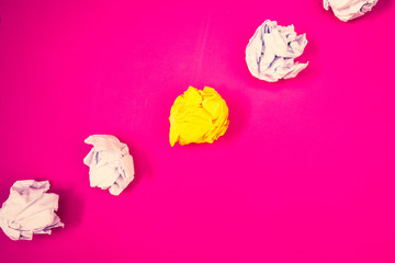 Design business Empty copy space text for Ad website promotion isolated Banner template. Words pink background crumbled paper notes yellow white diagonal stress