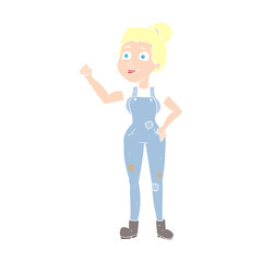 flat color illustration of a cartoon woman in dungarees