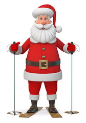 3d illustration Cheerful  Santa Claus is skiing/3d illustration New Year's congratulation from Santa Claus