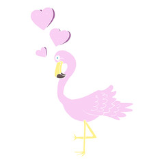 flat color illustration of a cartoon flamingo in love