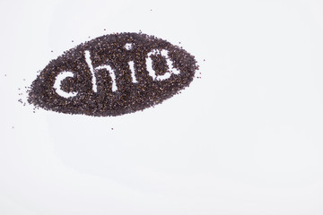 Chia seeds close up on a white background