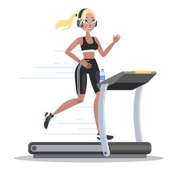 Woman in sportswear training on the treadmill