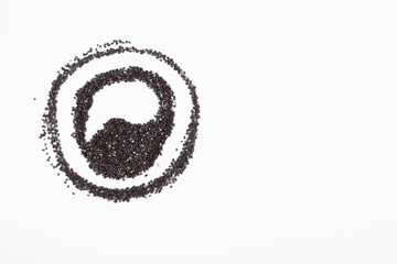 Chia seeds close up on a white background