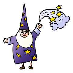 cartoon doodle wizard casting spell