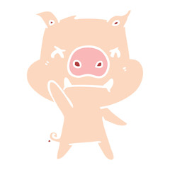 Obraz na płótnie Canvas angry flat color style cartoon pig