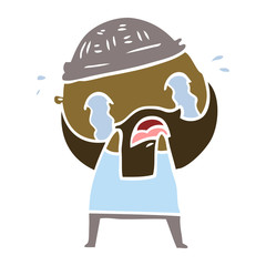 flat color style cartoon bearded man crying