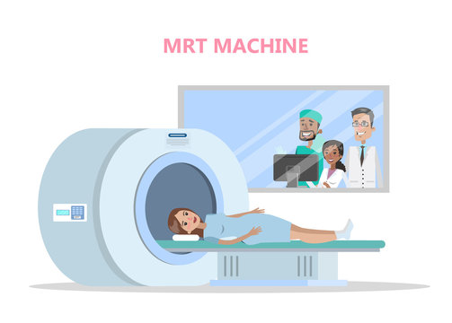 MRI process. Young woman lying in the machine