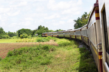 Train Running along the forward curve at Bangkok Thailand.
