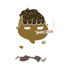 flat color style cartoon man smoking whilst running