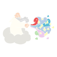 cartoon doodle god on cloud