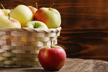 seasonal apple on wood background