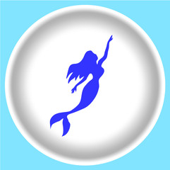 sighn Girl mermaid silhouette with a tail on white plate isolated on blue background. vector mermaid illustration.
