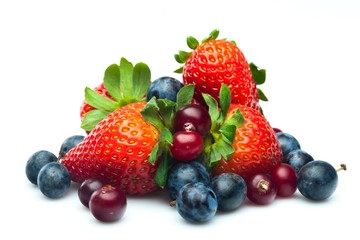 Fototapeta na wymiar Strawberries with Blueberries and Cranberries