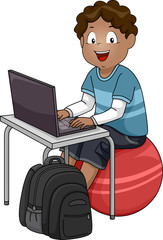 Kid Boy Laptop Exercise Ball Illustration