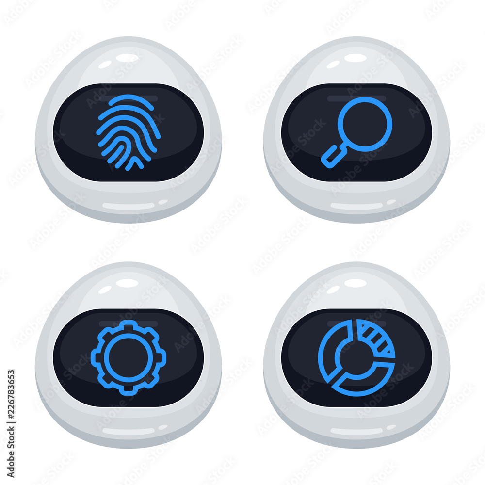 Wall mural vector set of robot emoticons. collection of cyborg characters with different interface messages in 