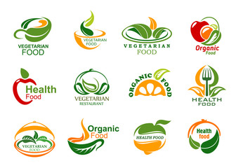 Vegetarian and vegan organic food icons