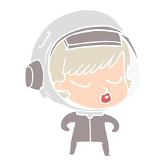 flat color style cartoon pretty astronaut girl