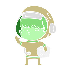 flat color style cartoon curious astronaut carrying space rock