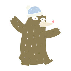 flat color illustration of a cartoon bear wearing hat