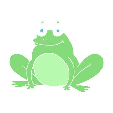 flat color illustration of a cartoon happy frog