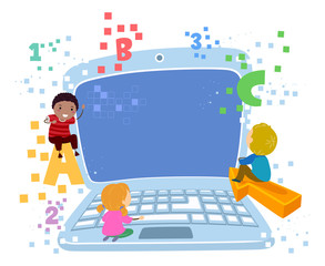 Stickman Kids Laptop 123 Illustration