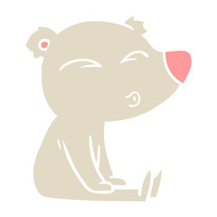 flat color style cartoon whistling bear sitting