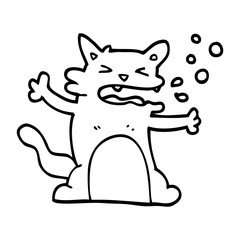 line drawing cartoon hiccuping cat