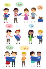 Stickman Kids Possessive Pronouns Illustration