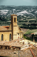 View of Tuscan fields from San Gimignano