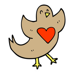 cartoon doodle bird with love heart