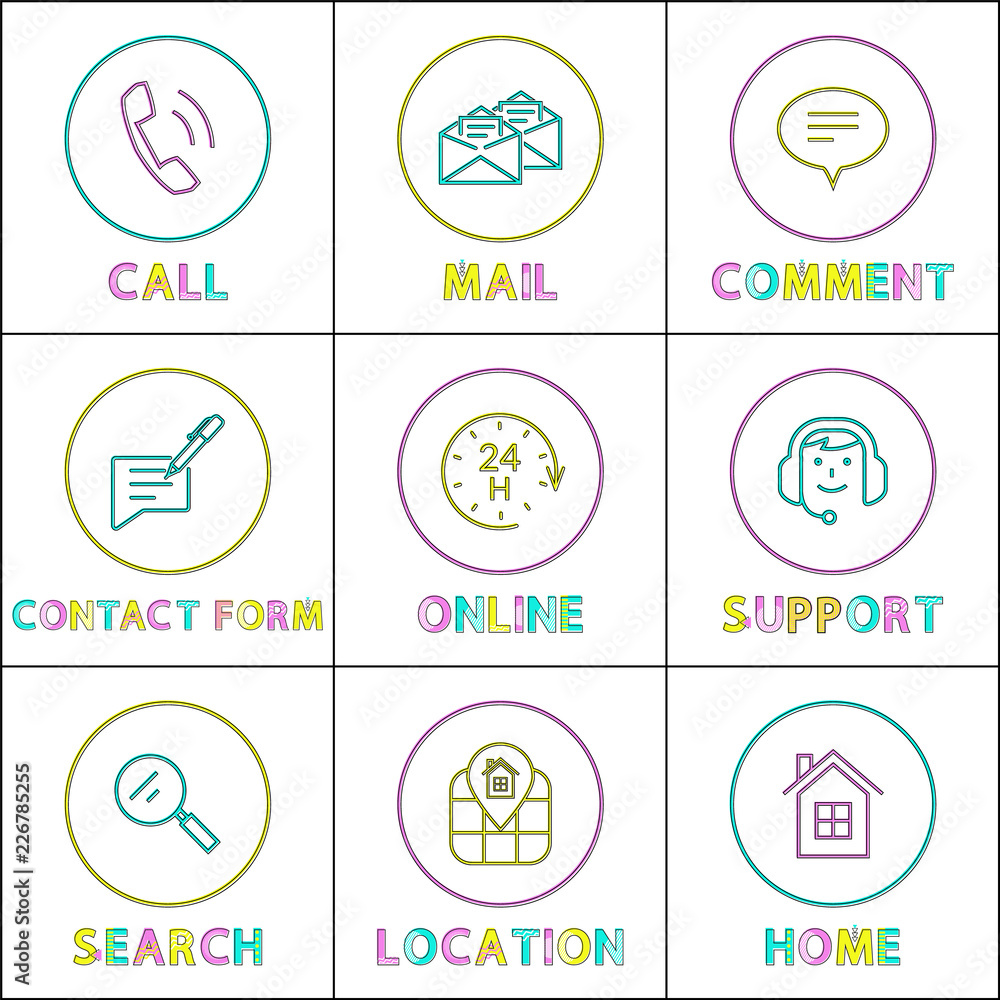 Poster smartphone functions linear round icons templates