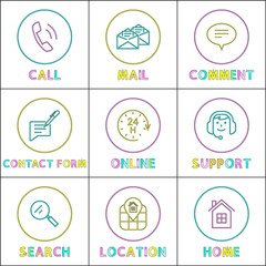 Fototapeta premium Smartphone Functions Linear Round Icons Templates