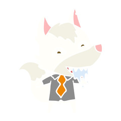 flat color style cartoon hungry wolf in office clothes